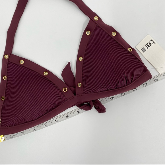 Bar III Ribbed Grommet Halter Triangle Bikini Swim Top Burgundy Size Small NEW - Picture 6 of 11